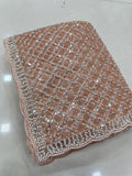 Graceful Peach Beads Work Net Reception Wear Saree