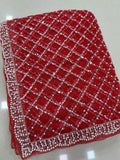 Striking Red Sequins Work Net Wedding Wear Saree WIth Blouse