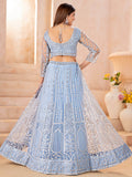 Dazzling Blue Sequins Embroidery Chinon Wedding Wear Lehenga Choli With Dupatta