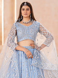 Dazzling Blue Sequins Embroidery Chinon Wedding Wear Lehenga Choli With Dupatta