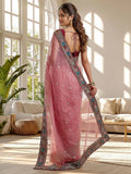 Precious Pink Embroidered Organza Festive Wear Saree With Blouse