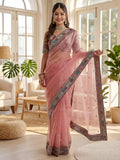 Precious Pink Embroidered Organza Festive Wear Saree With Blouse