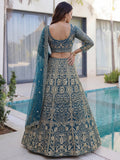 Awesome Teal Blue Sequins Net Engagement Wear Lehenga Choli