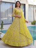Beautiful Yellow Sequins Net Reception Wear Lehenga Choli With Dupatta