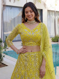 Beautiful Yellow Sequins Net Reception Wear Lehenga Choli With Dupatta