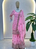 Precious Pink Zari Embroidered Georgette Designer Sharara Suit With Dupatta