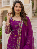 Beautiful Purple Sequins Georgette Reception Wear Sharara Suit With Dupatta