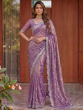 Gorgeous Lavender Sequins Work Satin Party Wear Saree With Blouse