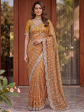 Dazzling Peach Embroidery Satin Festival Wear Saree With Blouse