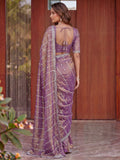 Gorgeous Lavender Sequins Work Satin Party Wear Saree With Blouse