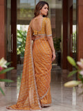 Dazzling Peach Embroidery Satin Festival Wear Saree With Blouse