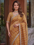 Dazzling Peach Embroidery Satin Festival Wear Saree With Blouse