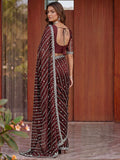 Impressive Marron Beads Work Satin Wedding Wear Saree With Blouse