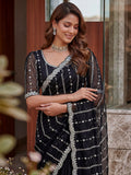 Alluring Black Embroidery Satin Festival Wear Saree With Blouse