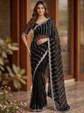 Alluring Black Embroidery Satin Festival Wear Saree With Blouse