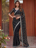 Alluring Black Embroidery Satin Festival Wear Saree With Blouse
