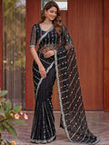 Alluring Black Embroidery Satin Festival Wear Saree With Blouse
