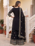 Majestic Black Embroidered Georgette Festival Wear Sharara Suit