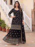 Majestic Black Embroidered Georgette Festival Wear Sharara Suit