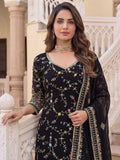 Majestic Black Embroidered Georgette Festival Wear Sharara Suit