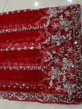 Magnificent Red Sequins Work Net Party Wear Saree With Blouse