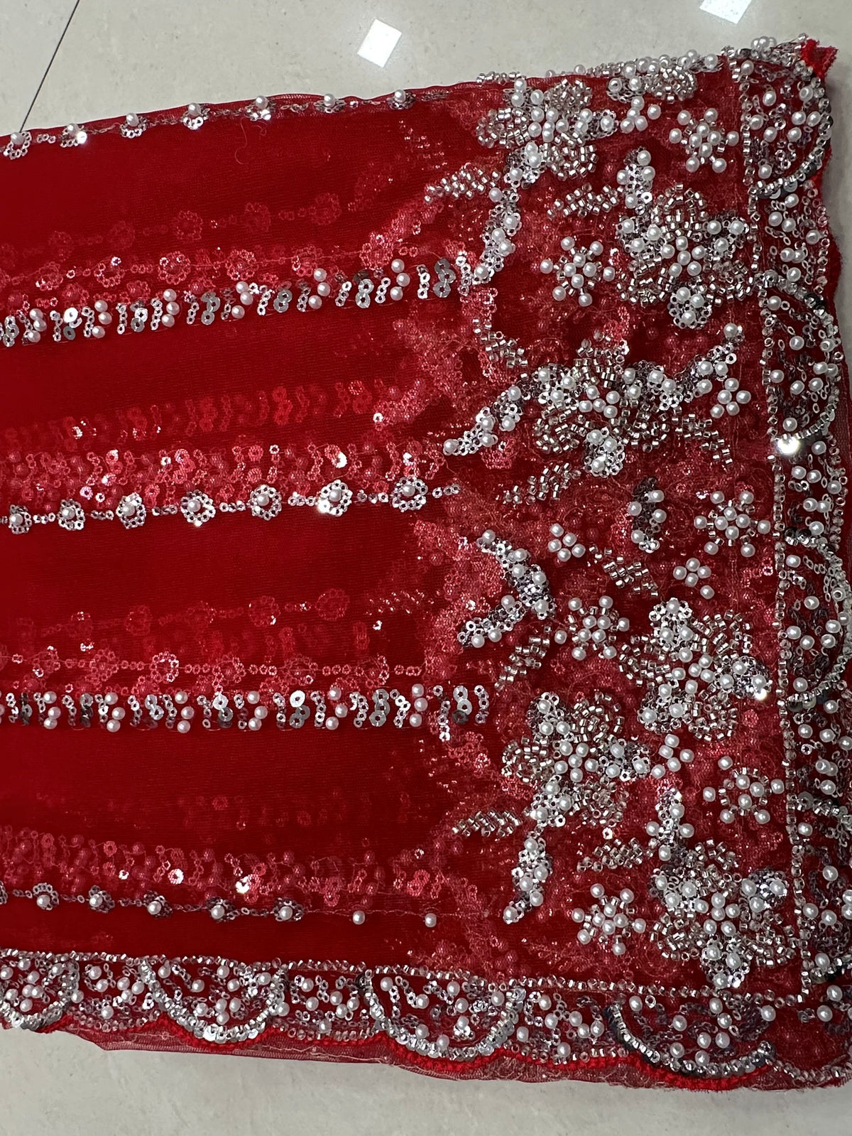 Magnificent Red Sequins Work Net Party Wear Saree With Blouse