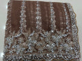 Captivating Brown Beads Work Net Party Wear Saree With Blouse