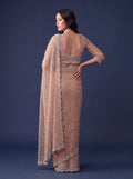 Graceful Peach Beads Work Net Reception Wear Saree