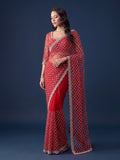 Striking Red Sequins Work Net Wedding Wear Saree WIth Blouse