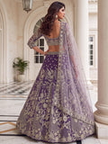 Alluring Purple Sequin Work Net Wedding Lehenga Choli With Dupatta 