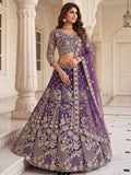 Alluring Purple Sequin Work Net Wedding Lehenga Choli With Dupatta 