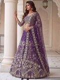 Alluring Purple Sequin Work Net Wedding Lehenga Choli With Dupatta 