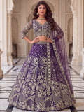 Alluring Purple Sequin Work Net Wedding Lehenga Choli With Dupatta 