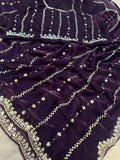 Fabulous Purple Embroidered Satin Wedding Wear Saree With Blouse