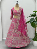 Alluring Pink Embroidered Silk Wedding Wear Lehenga Choli