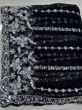Glamorous Black Beads Work Net Party Wear Saree With Blouse