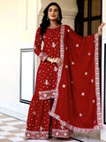 Astonishing Red Sequins Embroidery Chinon Wedding Wear Gharara Suit