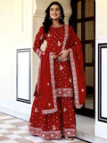 Astonishing Red Sequins Embroidery Chinon Wedding Wear Gharara Suit