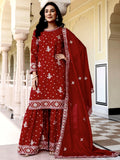 Astonishing Red Sequins Embroidery Chinon Wedding Wear Gharara Suit
