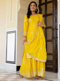 Magnetic Yellow Embroidered Chinon Haldi Wear Gharara Suit With Dupatta