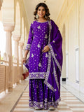 Rich Purple Zari Work Chinon Traditional Gharara Suit With Dupatta