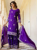 Rich Purple Zari Work Chinon Traditional Gharara Suit With Dupatta