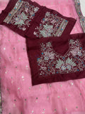 Precious Pink Embroidered Organza Festive Wear Saree With Blouse