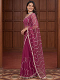 Wonderful Purple Sequins Net Party Wear Saree With Blouse