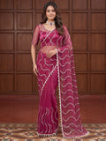 Wonderful Purple Sequins Net Party Wear Saree With Blouse