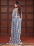 Elegant Grey Sequins Net Engagement Wear Saree With Blouse