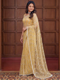 Sparkling Yellow Sequins Net Festival Wear Saree With Blouse