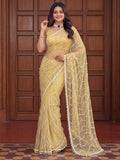 Sparkling Yellow Sequins Net Festival Wear Saree With Blouse