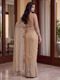 Charming Cream Sequins Work Net Party Wear Saree With Blouse