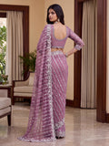Enchanting Mauve Beads Work Net Wedding Wear Saree With Blouse